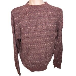 Oscar de la Renta Crewneck Grandpa Sweater Brown Multicolor Accents Men XL
